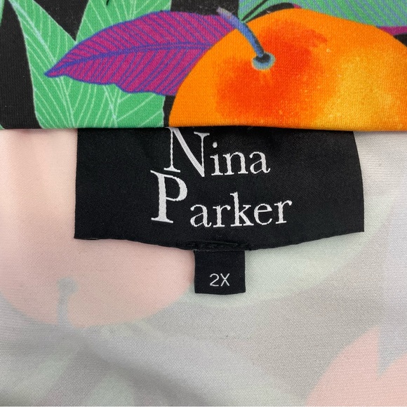 Nina Parker Tie Front Midi Skirt 2X Black/Orange Multi - Picture 9 of 13
